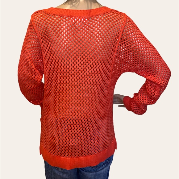 MICHAEL Michael Kors Bright Orange Open Knit Crewneck Sweater Size Small VGC - Picture 5 of 7